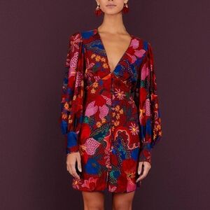 NWT FARM RIO | $195 Snake Garden Red Mini Dress